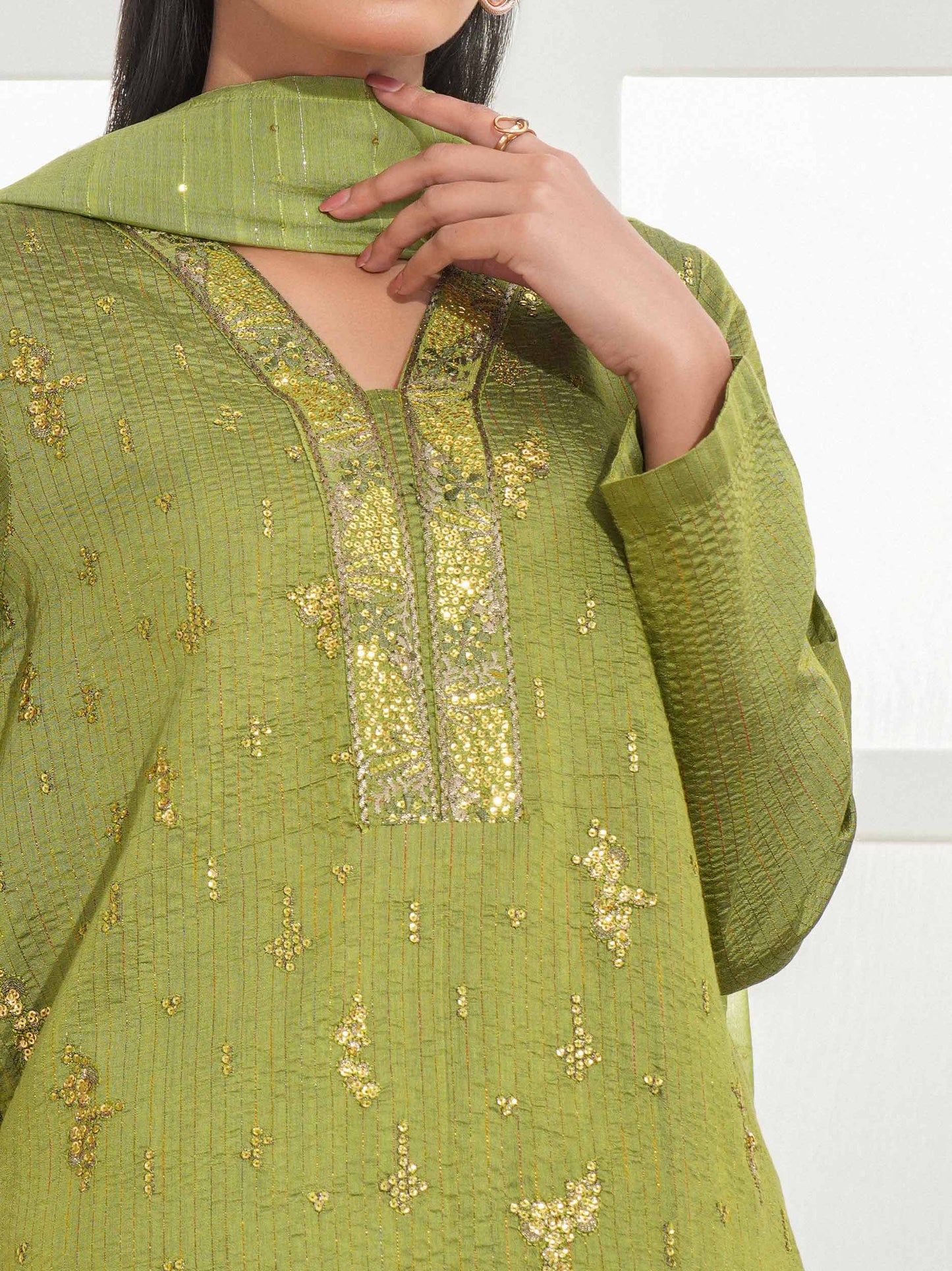 3 Piece Raw Silk Suit-Embroidered (Unstitched)