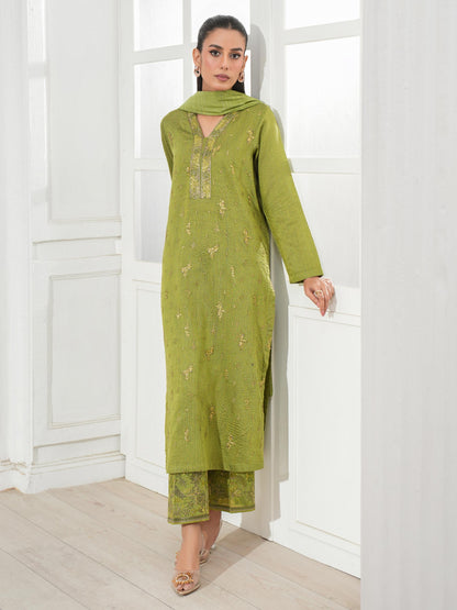 3 Piece Raw Silk Suit-Embroidered (Unstitched)
