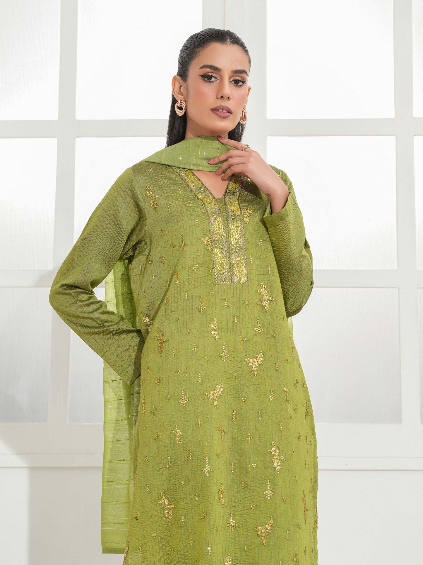3 Piece Raw Silk Suit-Embroidered (Unstitched)