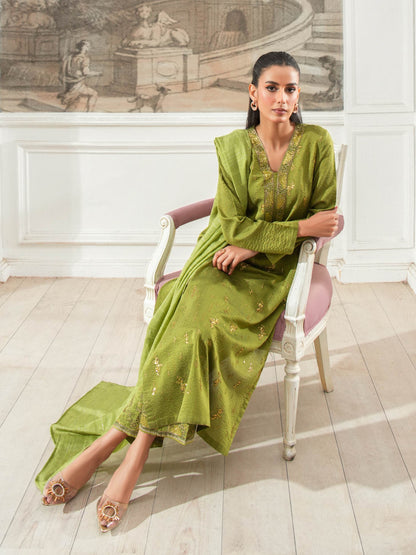 3 Piece Raw Silk Suit-Embroidered (Unstitched)