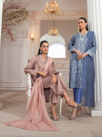 3 Piece Raw Silk Suit-Embroidered (Unstitched)