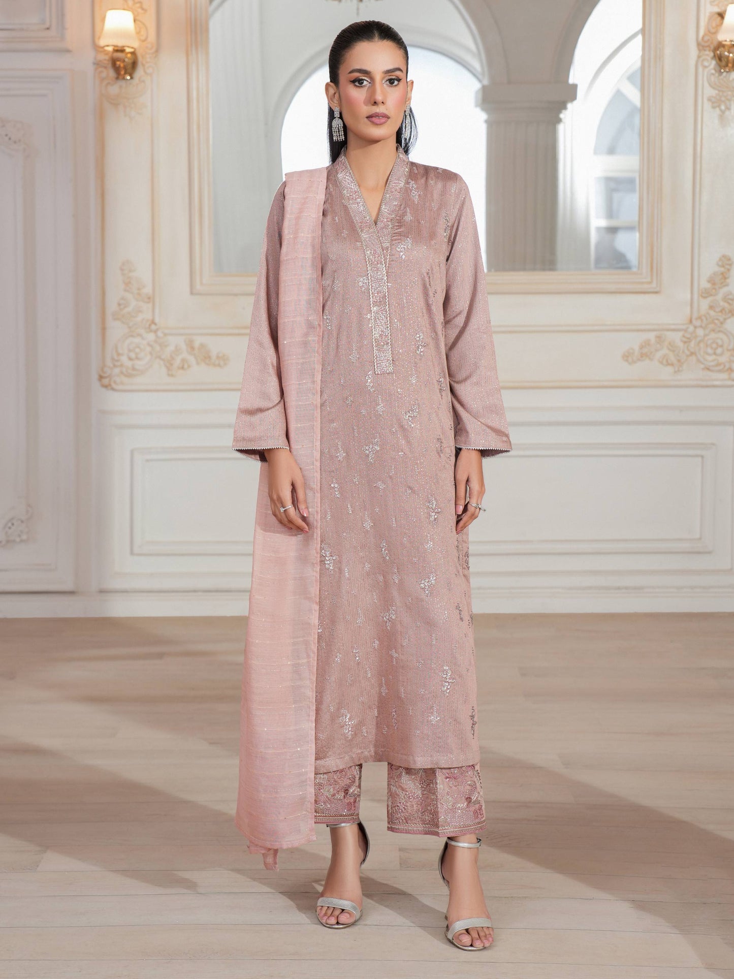 3 Piece Raw Silk Suit-Embroidered (Unstitched)