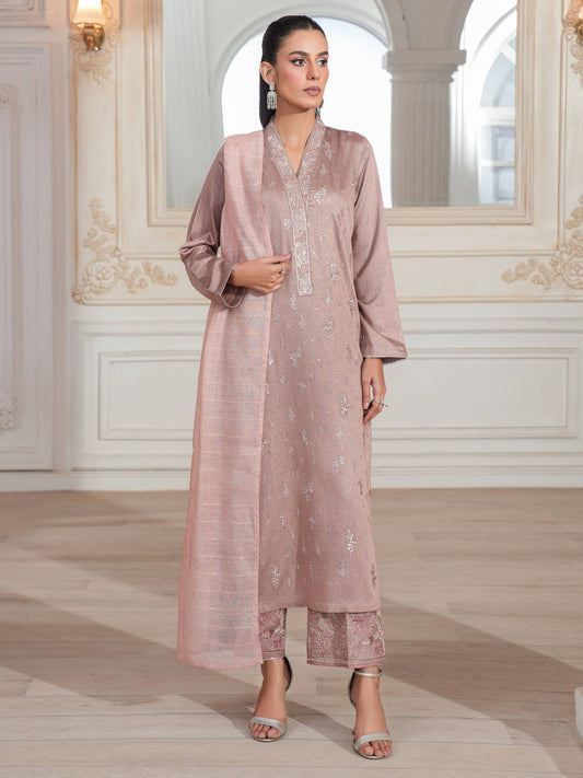 3 Piece Raw Silk Suit-Embroidered (Unstitched)