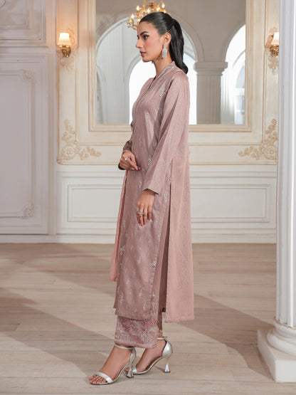 3 Piece Raw Silk Suit-Embroidered (Unstitched)