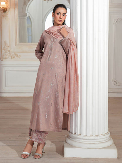 3 Piece Raw Silk Suit-Embroidered (Unstitched)