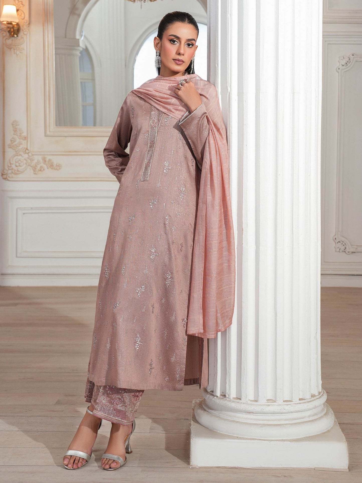 3 Piece Raw Silk Suit-Embroidered (Unstitched)