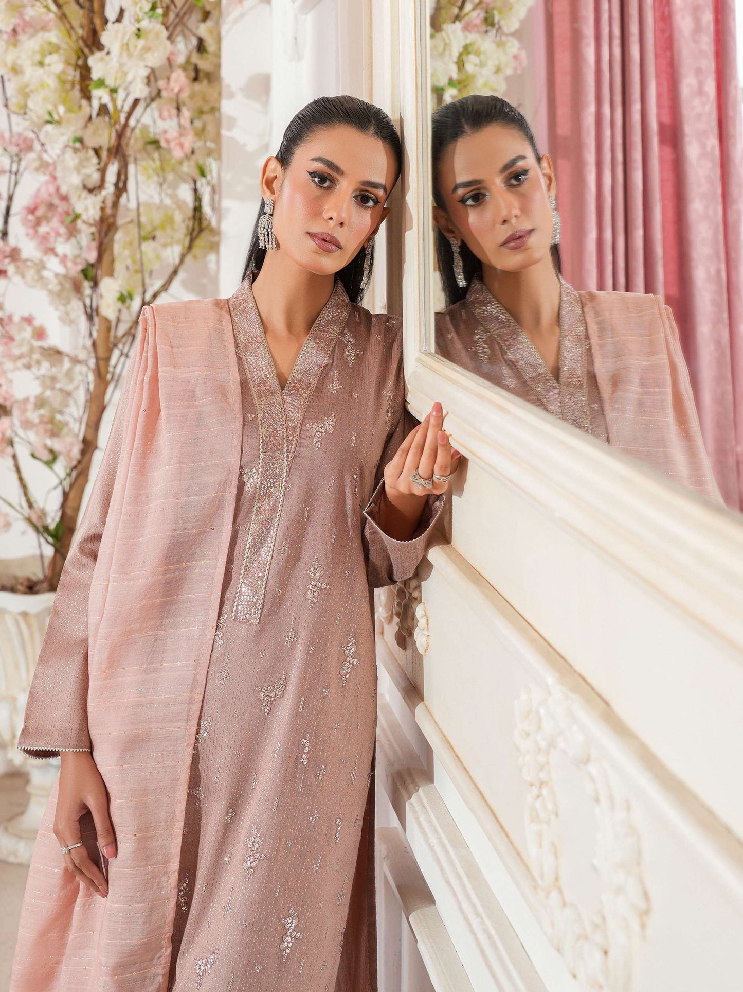 3 Piece Raw Silk Suit-Embroidered (Unstitched)