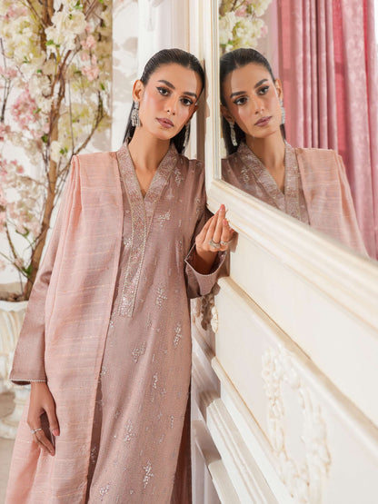 3 Piece Raw Silk Suit-Embroidered (Unstitched)