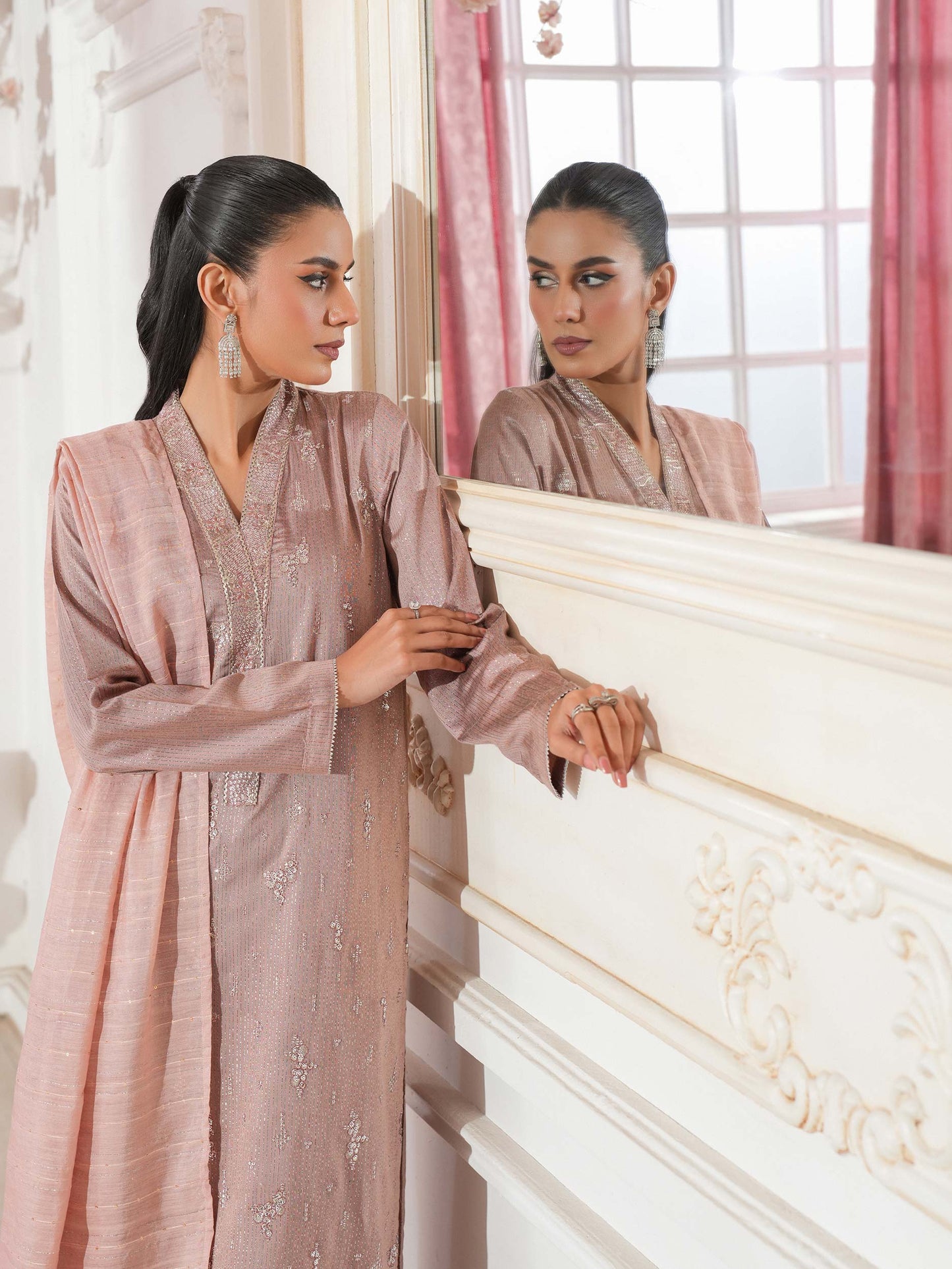 3 Piece Raw Silk Suit-Embroidered (Unstitched)