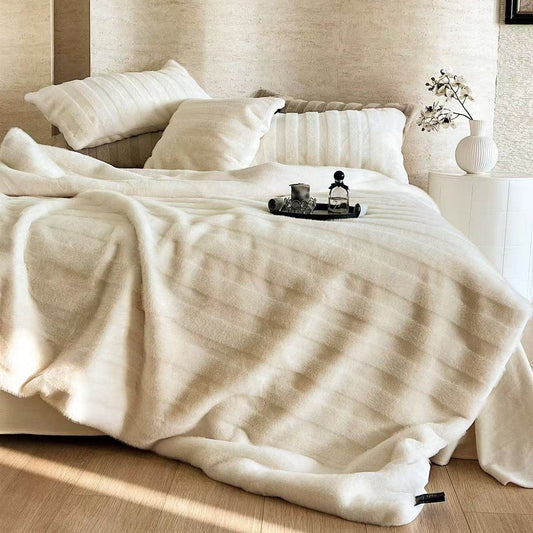 Plush Striped Fur Blanket