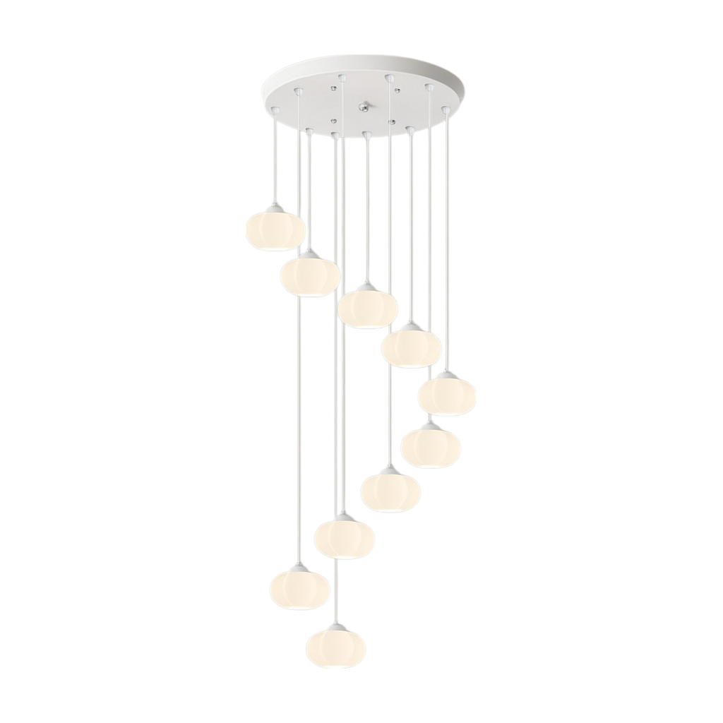 Cream Art Deco Staircase Chandelier - Elegant Vintage Lighting for Hallways