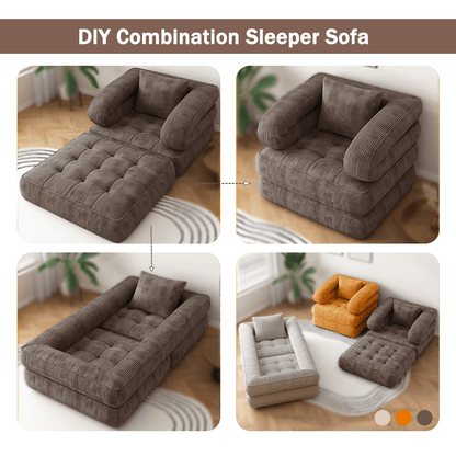 Sofá cama convertible — No requiere montaje, espuma de alta densidad, tejido suave y agradable para la piel | 6 en 1: asientos versátiles para espacios pequeños: cine, descanso, oficina, sillón reclinable y ocio