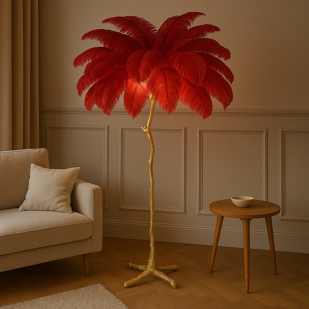 Lámpara de pie con elegante diseño de plumas