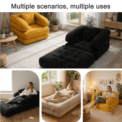 Modern Tatami Cloud Space-Saving Corduroy Upholstery Memory Foam Double-Layer Foldable Convertible No Assembly Required Sofa Bed Couch for Living Room Bedroom Apartment Office