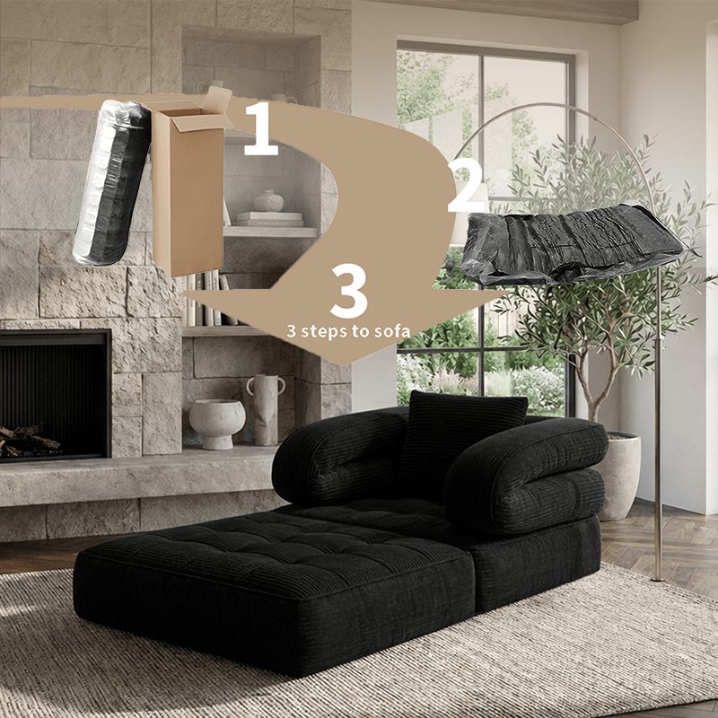 Modern Tatami Cloud Space-Saving Corduroy Upholstery Memory Foam Double-Layer Foldable Convertible No Assembly Required Sofa Bed Couch for Living Room Bedroom Apartment Office