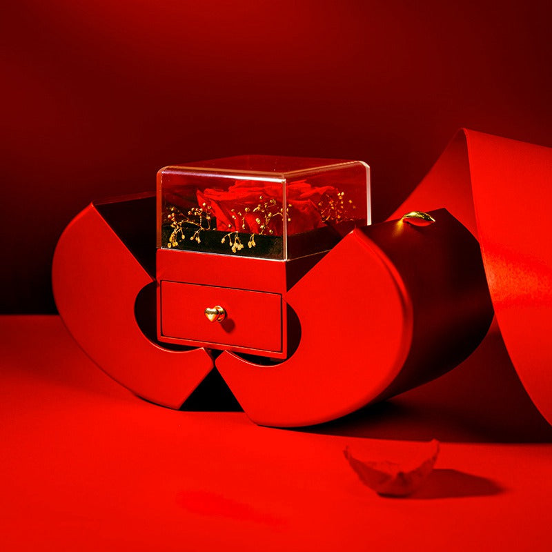 Charming Red Apple Jewelry Box with Eternal Rose - Perfect Gift for Christmas, Mother's Day, and Valentine's Day for Her!