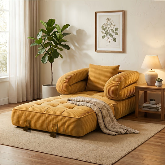 Modern Tatami Cloud Space-Saving Corduroy Upholstery Memory Foam Double-Layer Foldable Convertible No Assembly Required Sofa Bed Couch for Living Room Bedroom Apartment Office