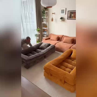 Modern Tatami Cloud Space-Saving Corduroy Upholstery Memory Foam Double-Layer Foldable Convertible No Assembly Required Sofa Bed Couch for Living Room Bedroom Apartment Office