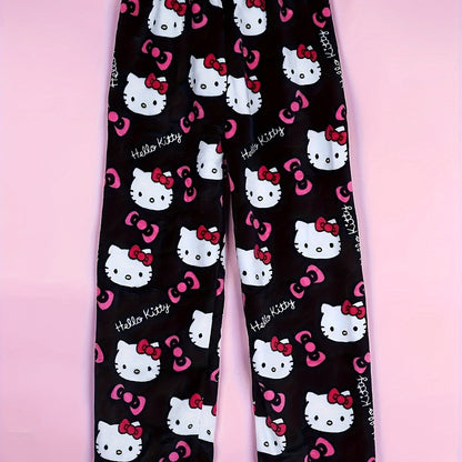 Cozy Hello Kitty Flannel Pajama Bottoms for Women - Ultra-Soft, Warm, and Comfy Anime Print Lounge Pants with Relaxed Fit, Perfect for Lounging, Sleepwear, and Casual Daily Wear