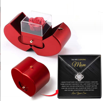 Charming Red Apple Jewelry Box with Eternal Rose - Perfect Gift for Christmas, Mother's Day, and Valentine's Day for Her!