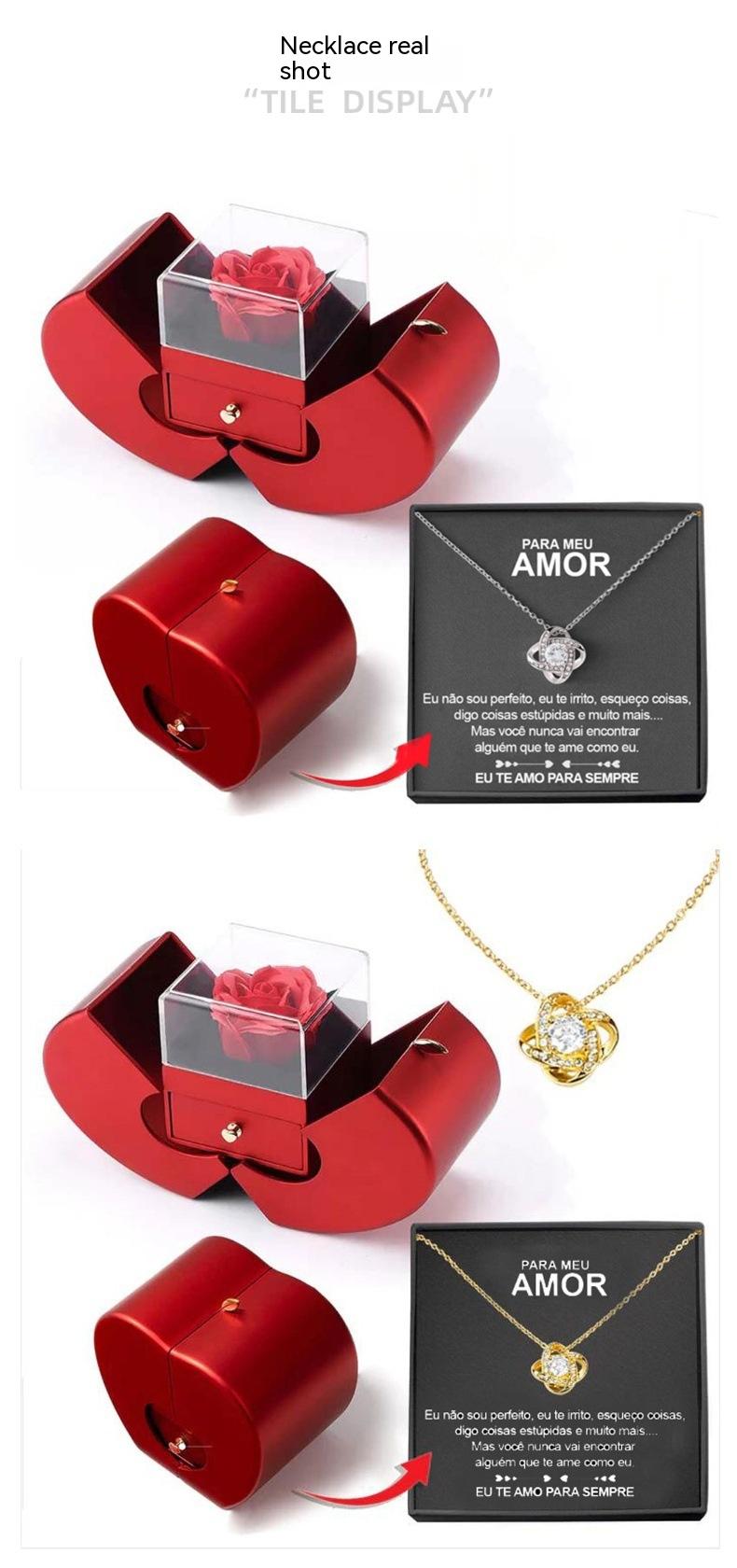 Charming Red Apple Jewelry Box with Eternal Rose - Perfect Gift for Christmas, Mother's Day, and Valentine's Day for Her!