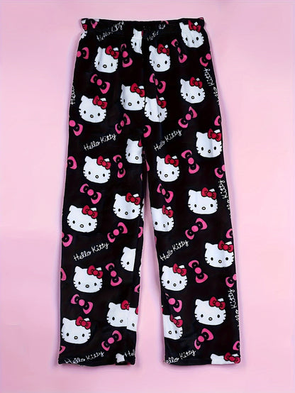 Cozy Hello Kitty Flannel Pajama Bottoms for Women - Ultra-Soft, Warm, and Comfy Anime Print Lounge Pants with Relaxed Fit, Perfect for Lounging, Sleepwear, and Casual Daily Wear