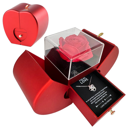 Charming Red Apple Jewelry Box with Eternal Rose - Perfect Gift for Christmas, Mother's Day, and Valentine's Day for Her!