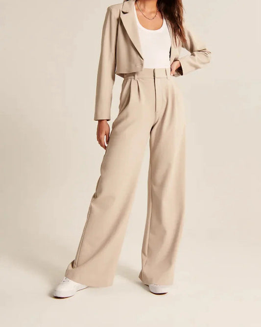 Hochbundhose - Damenhose mit weitem Bein und Taschen