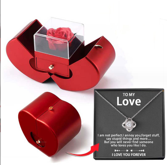 Charming Red Apple Jewelry Box with Eternal Rose - Perfect Gift for Christmas, Mother's Day, and Valentine's Day for Her!