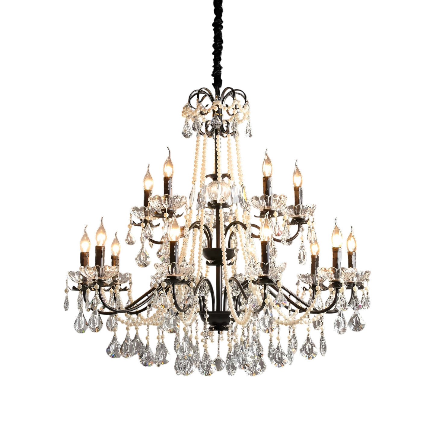 Elegant Black Crystal French-Style Chandelier