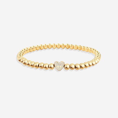 Pave Heart Gold Beaded Bracelet