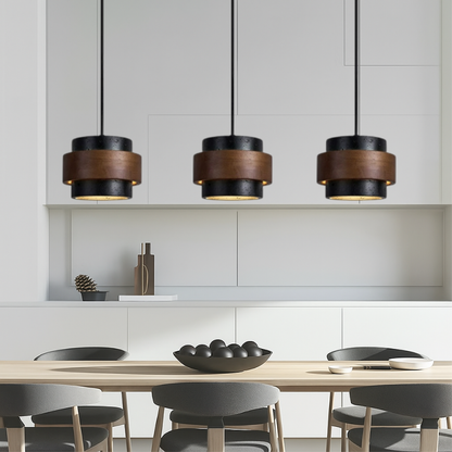 Lustre Suspendu à Trois Têtes en Travertin Noire Élégant
