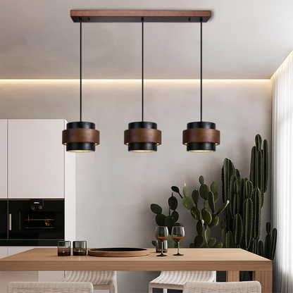 Lustre Suspendu à Trois Têtes en Travertin Noire Élégant