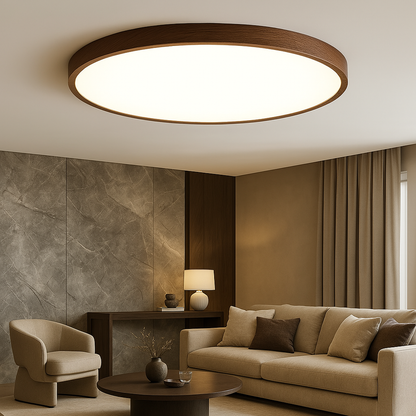 Lustre pour plafond en bois foncé avec texture grainée élégante