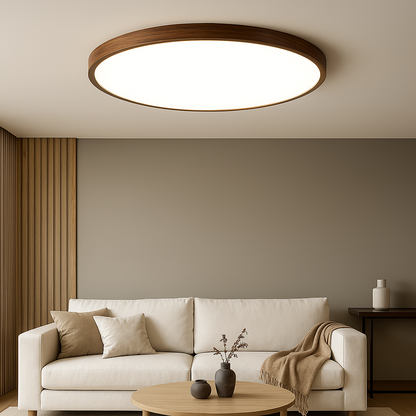 Lustre pour plafond en bois foncé avec texture grainée élégante