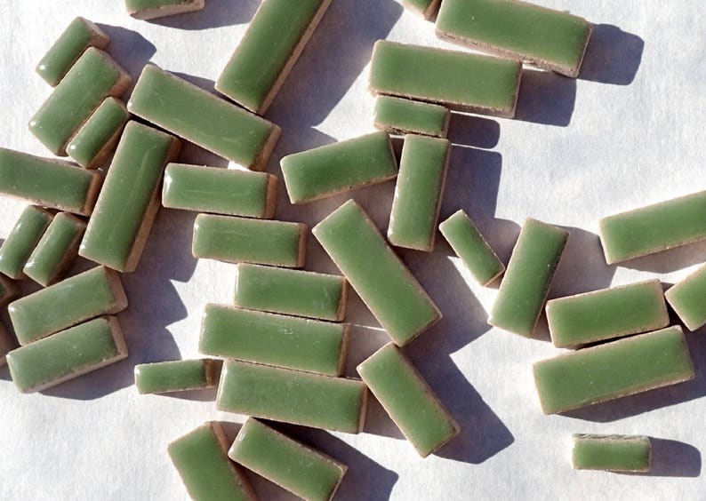 Jade Green Mini Rectangles Mosaic Tiles - 50g Ceramic in Mix of 3 Sizes 1/2" and 3/4"