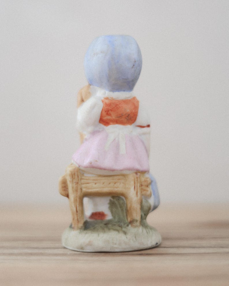 Vintage little girl figurine · porcelain girl with puppy · pastel kitsch figurine