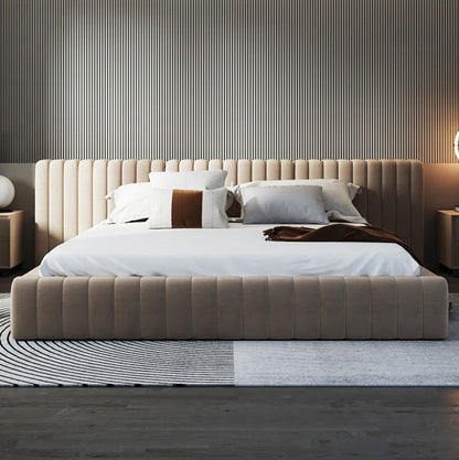 Ribbed Modern Upholstered Bed Frame