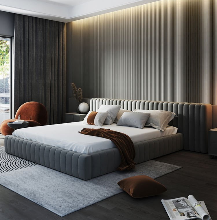 Ribbed Modern Upholstered Bed Frame