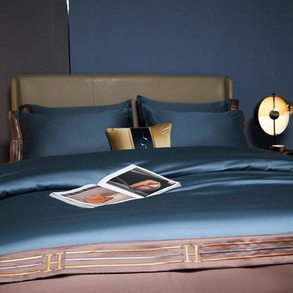 Blue Visna Duvet Cover Set (Long-Staple Sateen Cotton)