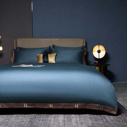 Blue Visna Duvet Cover Set (Long-Staple Sateen Cotton)