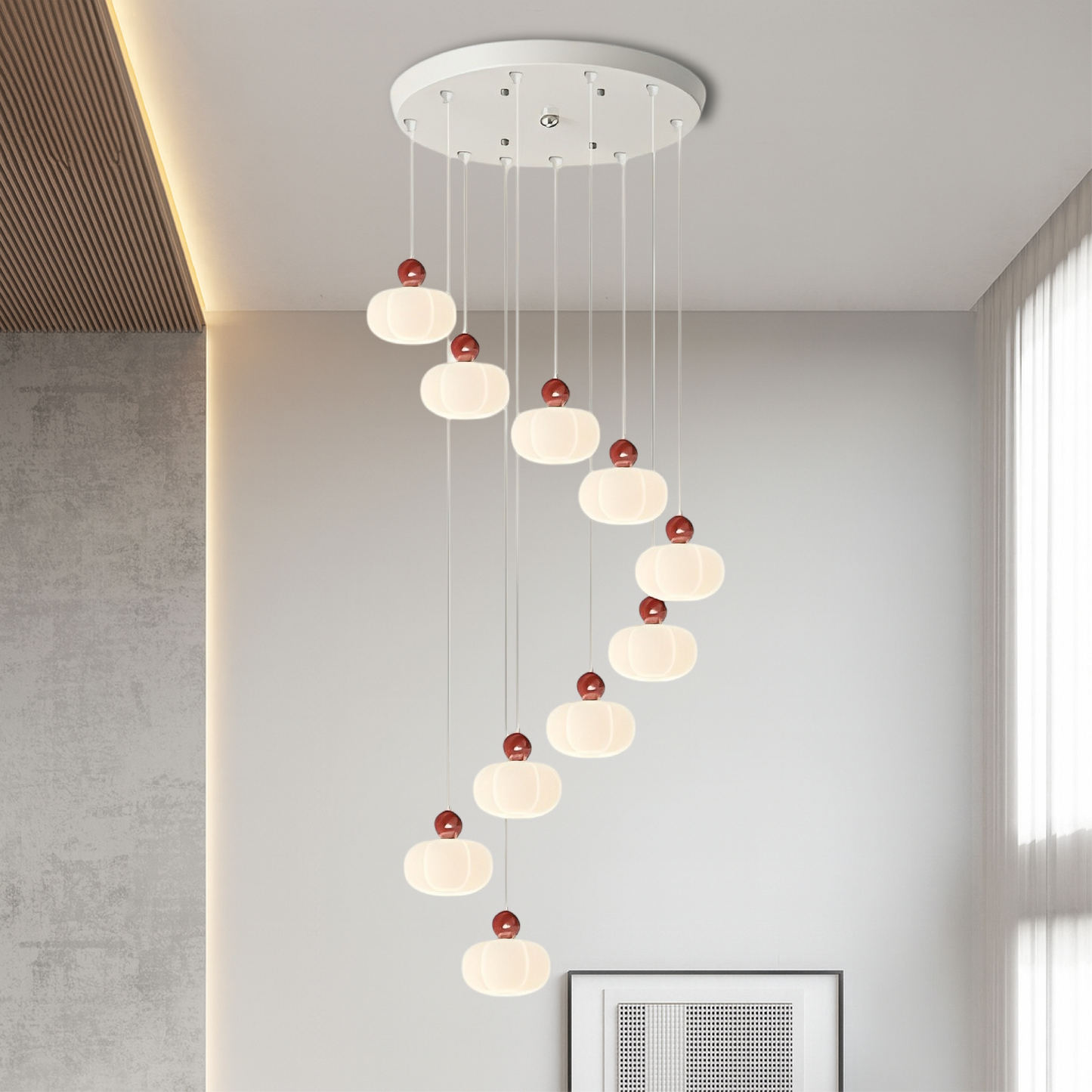 Elegant Art Deco Cream Finish Staircase Chandelier for a Touch of Vintage Glamour
