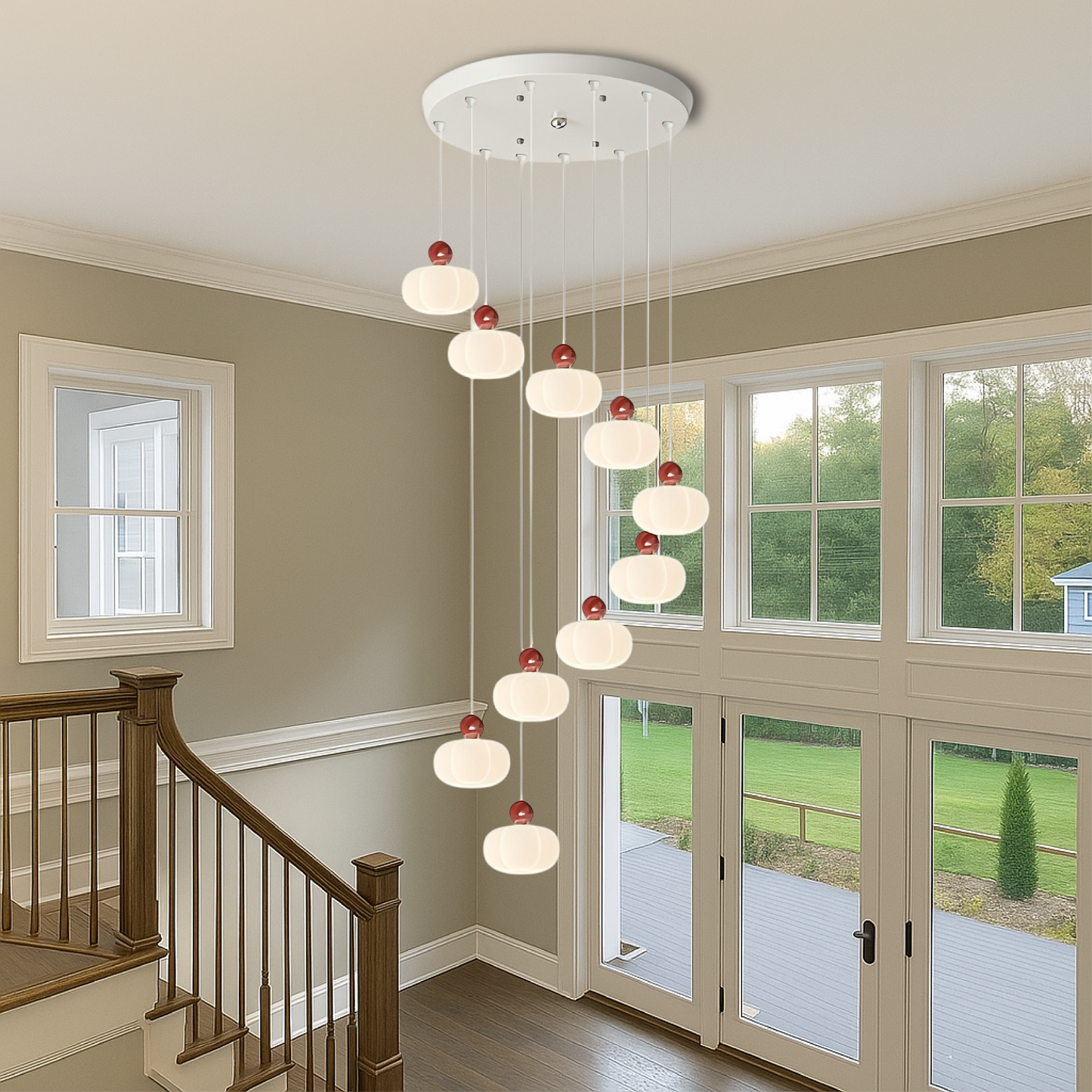 Cream Art Deco Staircase Chandelier – Elegant Hallway Lighting Fixture