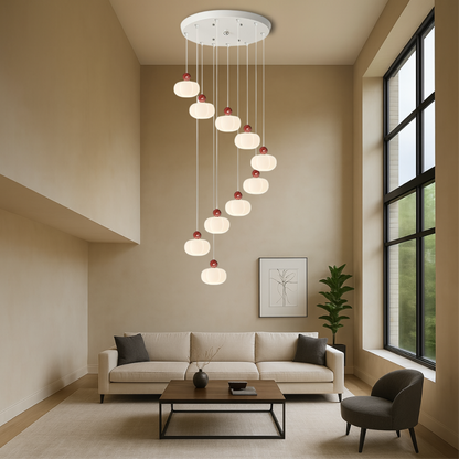 Cream Art Deco Staircase Chandelier – Elegant Hallway Lighting Fixture