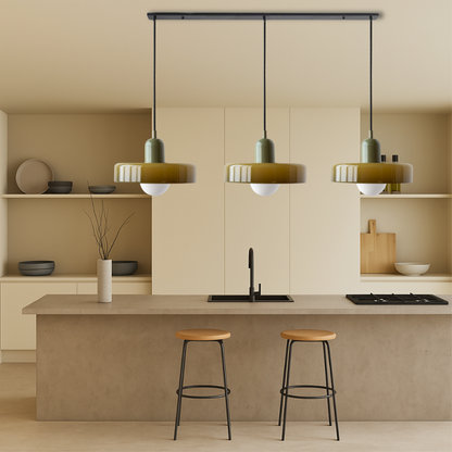 Three-Head Bauhaus Colored Glass Pendant Light — Modern Geometric Ceiling Fixture