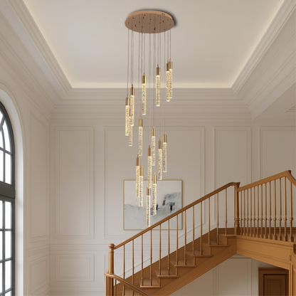 Golden Acrylic Staircase Chandelier — Elegant Modern Lighting Statement