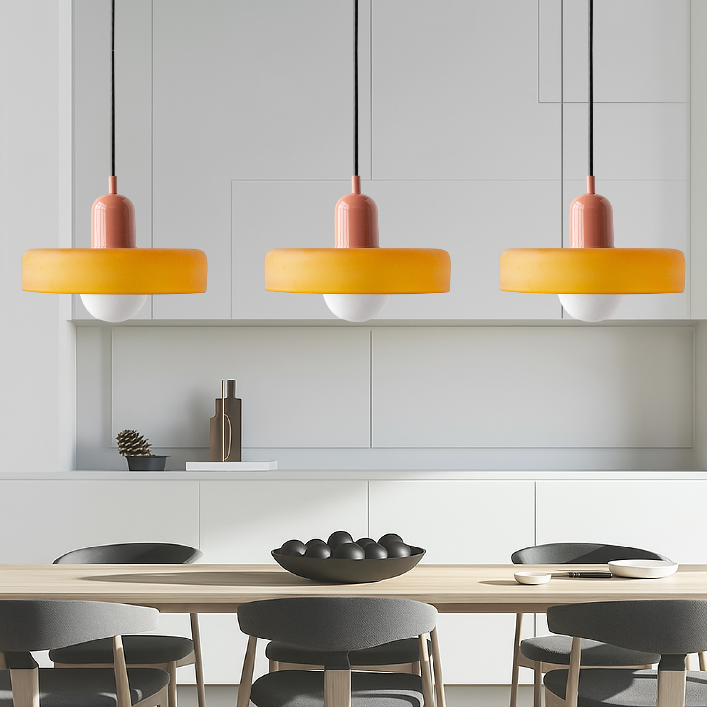 Lampada a sospensione in vetro colorato Bauhaus con 3 teste