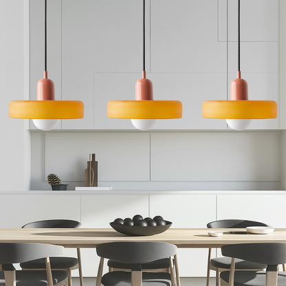Lampada a sospensione in vetro colorato Bauhaus con 3 teste