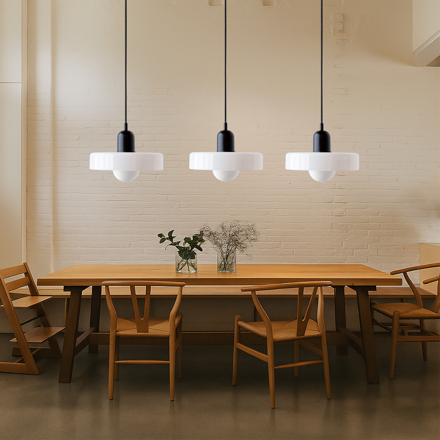 Lampada a sospensione in vetro colorato Bauhaus con 3 teste
