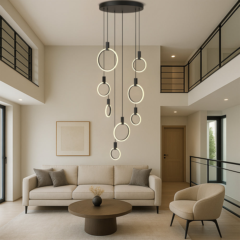 Adjustable 7-10 Rings Staircase Chandelier